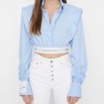 شومیز کراپ زنانه Sagaza آبی روشن